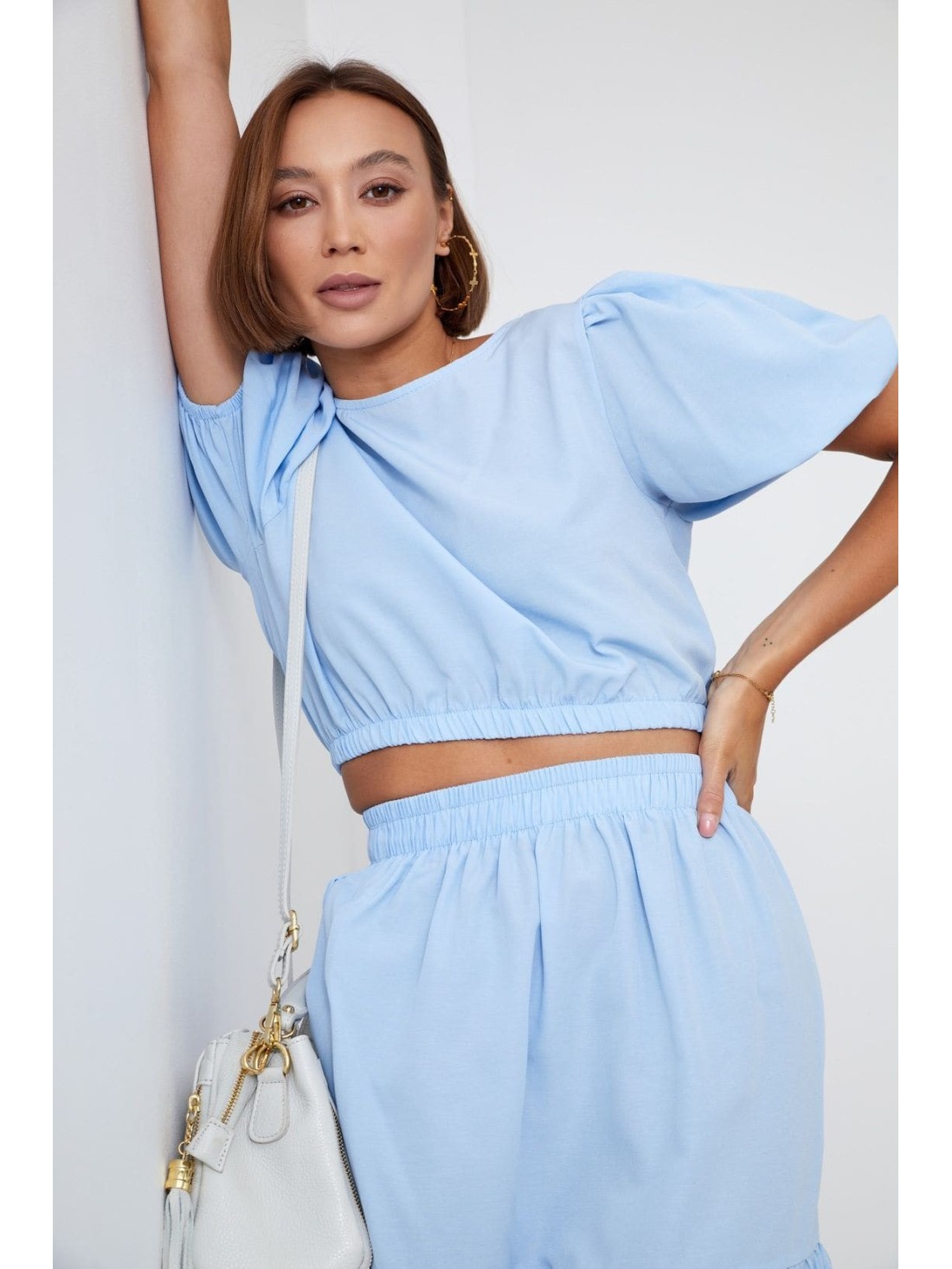 Women\'s summer set, blouse and skirt, light blue FG647 - Online store - Boutique